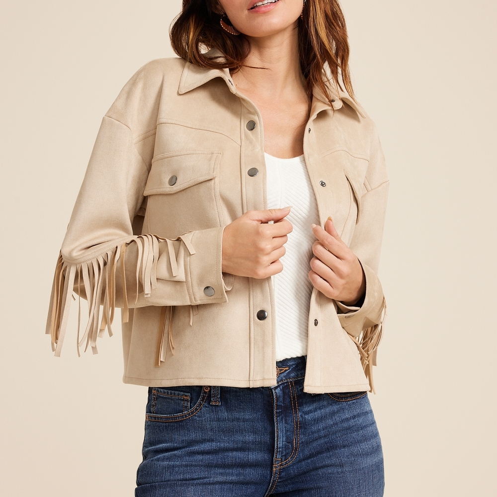 Maurices Beige Fringe Utility Jacket